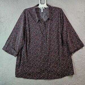 Catherines Tunic Shirt Top Women 3X 26 28‎ Button Short Sleeve Geometric Black